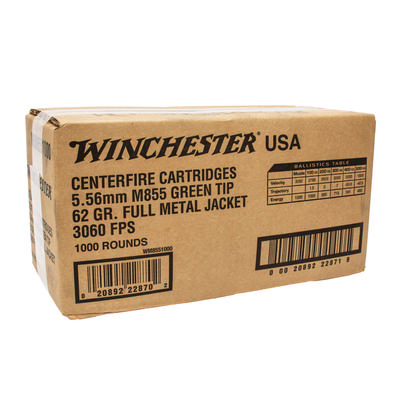 Winchester M855 5.56 NATO 62 Grain Green Tip - Case of 1000