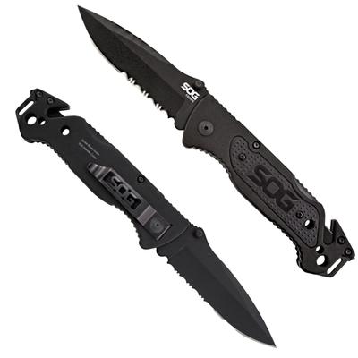 SOG ESCAPE - CLIP POINT, BLACK, SERRATED (FF25-CP) - 3.4