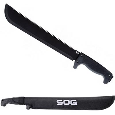 SOG - SOGFARI MACHETE 13 INCH -MC01-N - Hard cased Black Blade w/ Saw Back, Rubber Handel