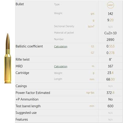  S & B c. 6.5 CREEDMOOR 142gr. HPBT - 25 Rounds