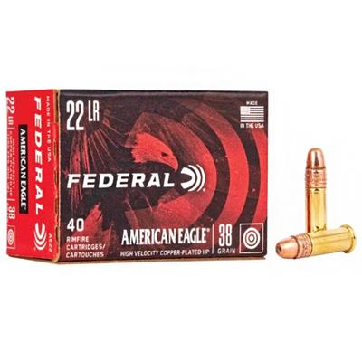 American Eagle Rimfire, 22 LR, 38 Grain, Copper Plated Hollow Point, 1260 fps - BRICK OF 400 ROUNDS 