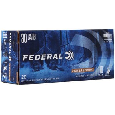 Federal Power-Shok Rifle, 30 Carbine, 110 Grain, Jacketed Soft Point, 1990 fps  Box of 20